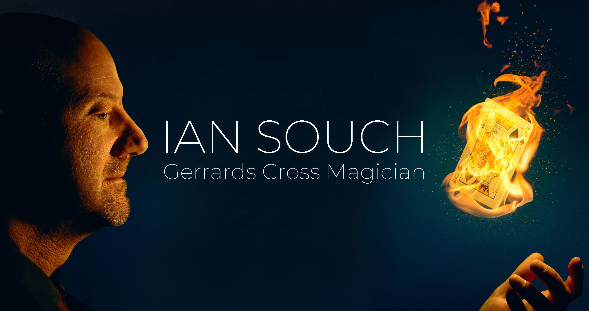 Gerrards Cross Magician, Ian Souch with flaming card